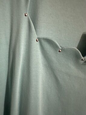 Rafaella Angel Blue Top with Scalloped Neckline and Stud Accents